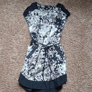 Mossimo Supply Co. Black and Cream Abstract Cap-Sleeve Tie-Waist Dress